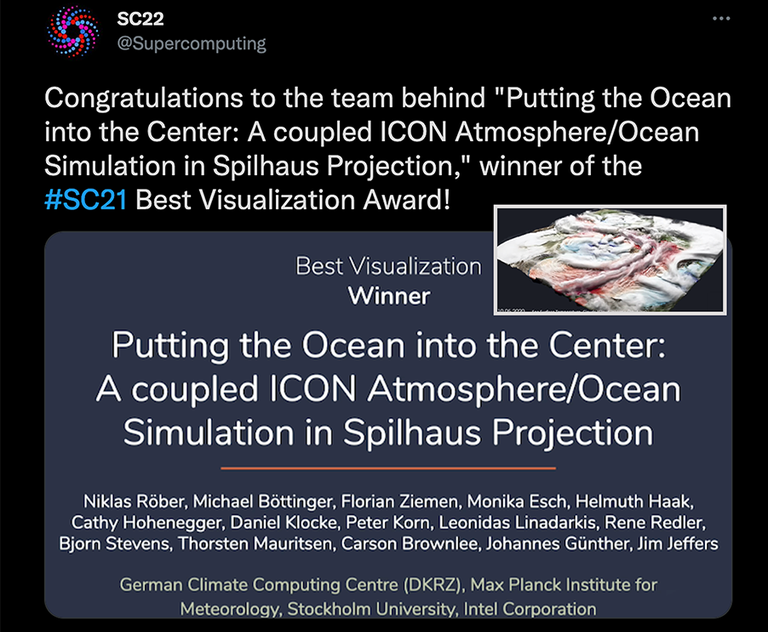 SC’21 Best Visualization Award for DKRZ, MPI-M, Stockholm University and Intel Corporation