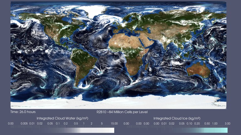 R2B10 (2.5km resolution) ICON NWP simulation after 26h of execution. Start date is the 11 Aug 2016.